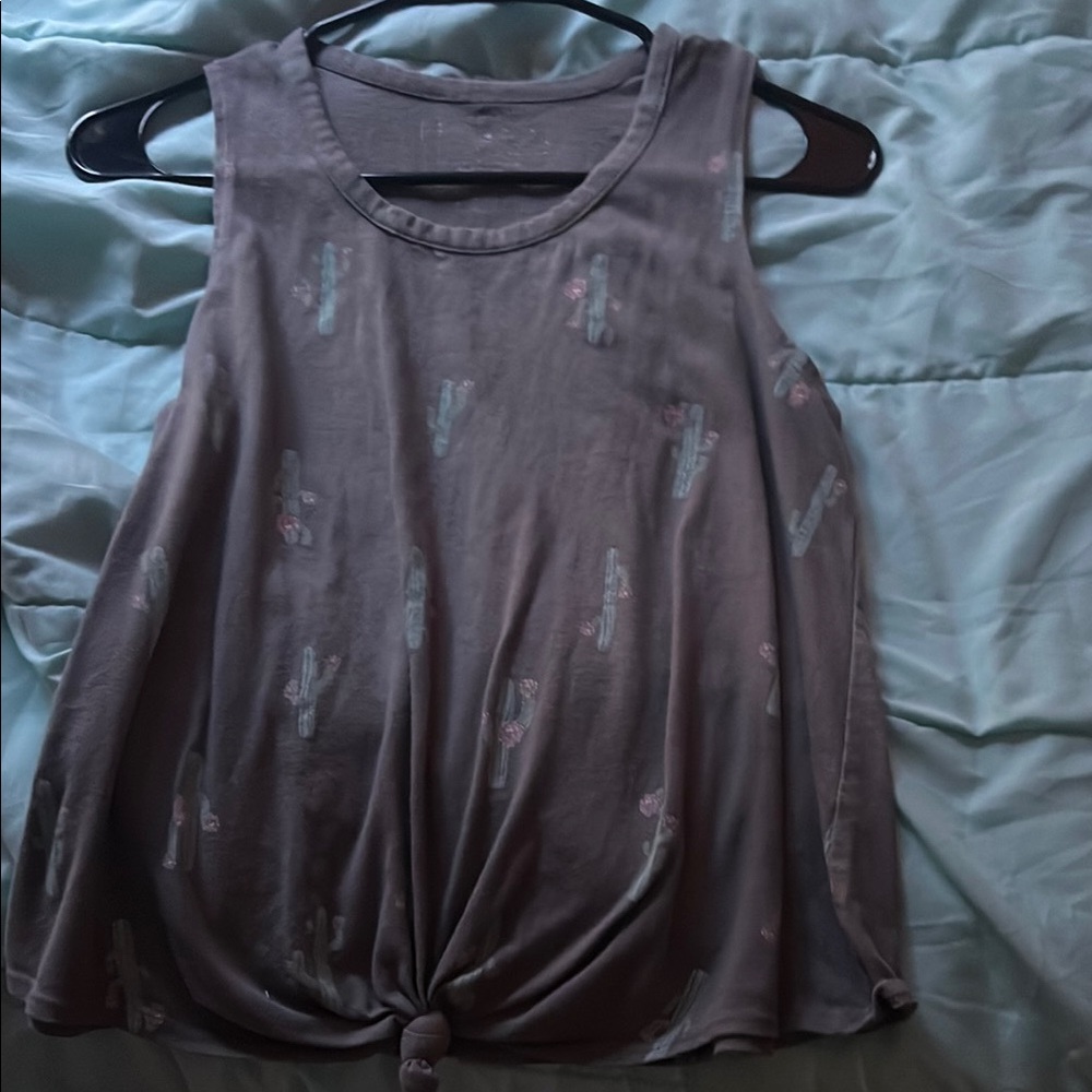 Gray Sleeveless Top with Cactus Print